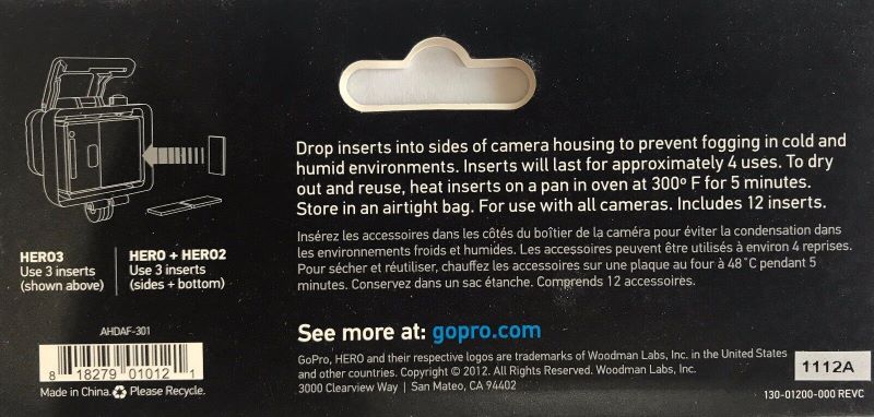 GoPro Hero 2 Anti Fog Inserts - CLEARANCE